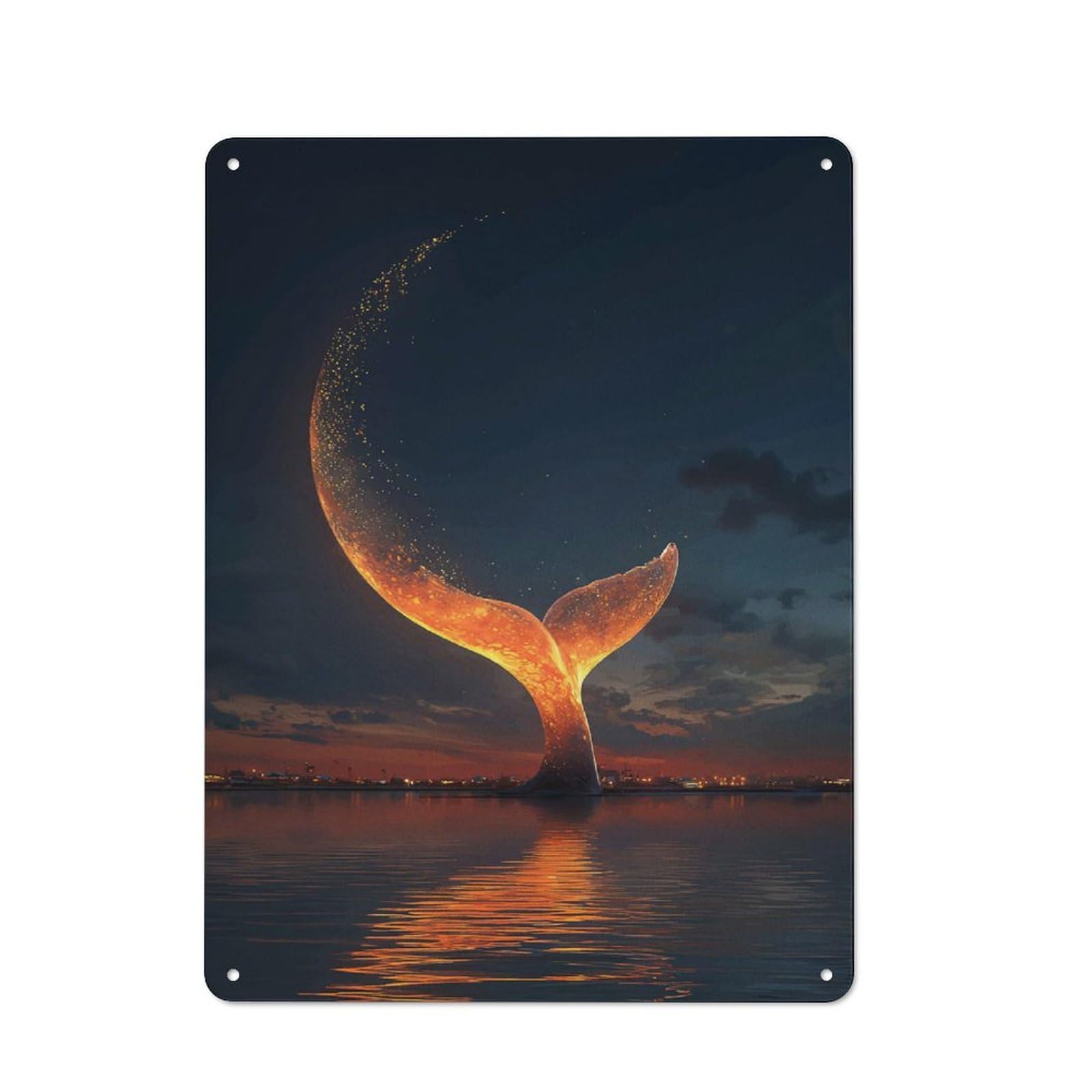 Junmoney Glowing Whale Tail At Sunset Vintage Metal Plaque 40X30cm For Guest Room Or Hallway, A Decorative Christmas Gift For Guest Room Decorators