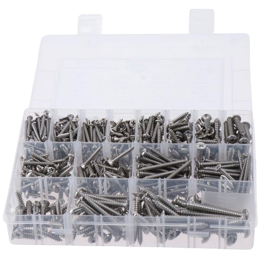 Philips - Set di 570 viti autofilettanti Philips a testa piatta in acciaio inox 304 con scatola portaoggetti, viti autofilettanti a testa svasata a croce con testa cilindrica, per dispositivi