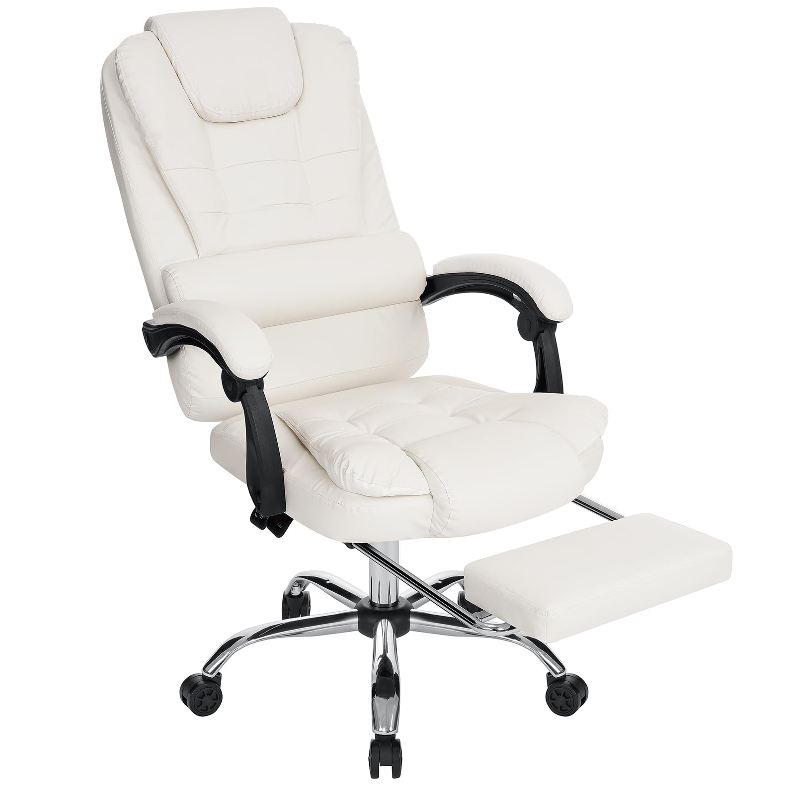 Executive Office Chair with Footrest Soft Leather Reclining Computer Chair Ergonomic High Back Desk Chair Beige