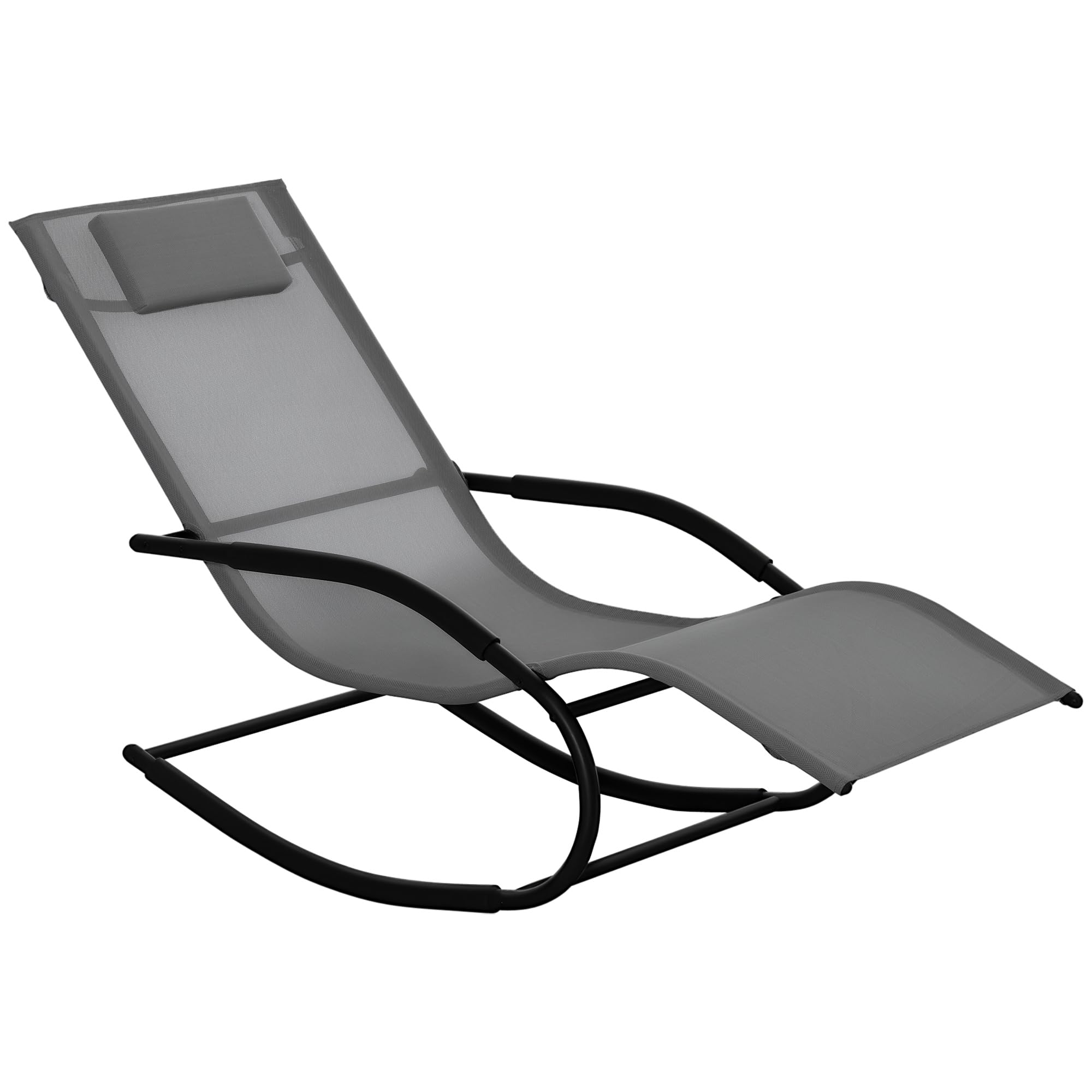 Outsunny Chaise Longue à Bascule Rocking Chair Ergonomique avec tétière accoudoirs métal galvanisé textilène dim. 62l x 150P x 84H cm Gris