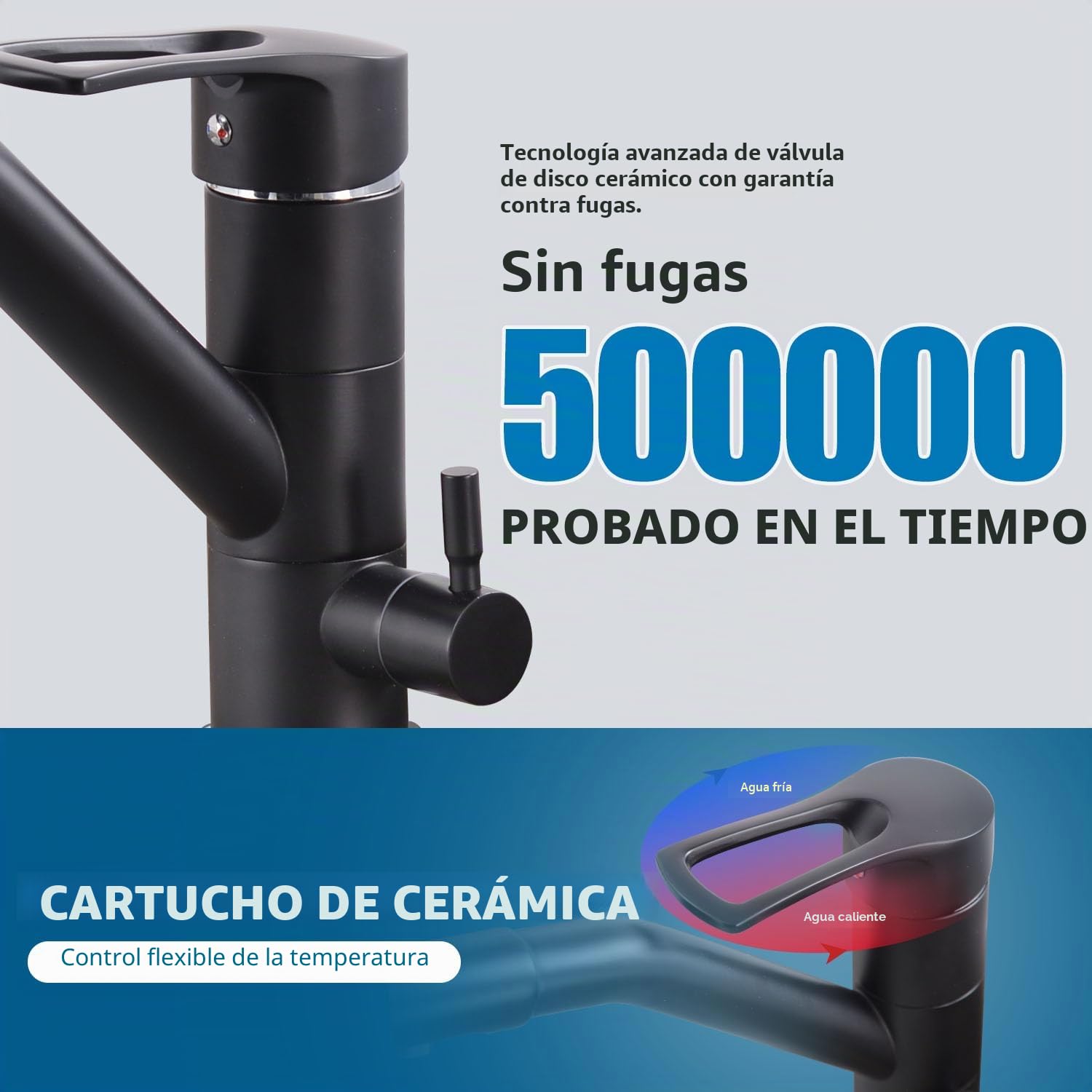 Grifo de cocina de 3 vías, grifo de cocina giratorio 360°, grifo de fregadero con caño flexible, G3/8 pulgadas (grifo de triple conexión con filtro de agua, negro)