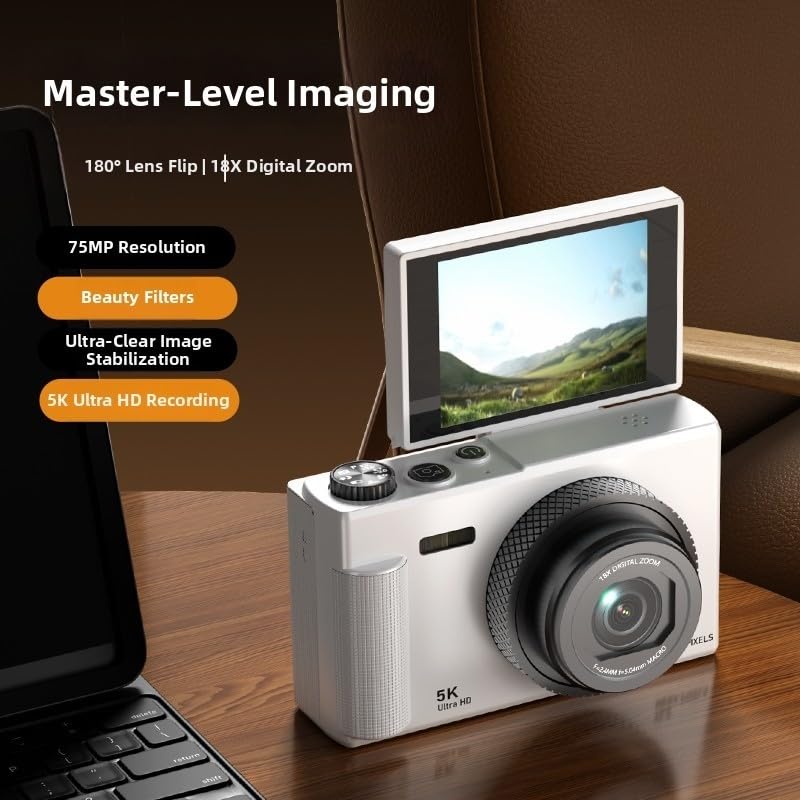per fotocamera digitale 5k con 180° Flip Screen Anti-Shake per 5k (rosa) | Elettronico per stabilizzatore, per 5k per video ultra HD, ideale per vlog, registrazioni d'azione, clip senza oscillazioni