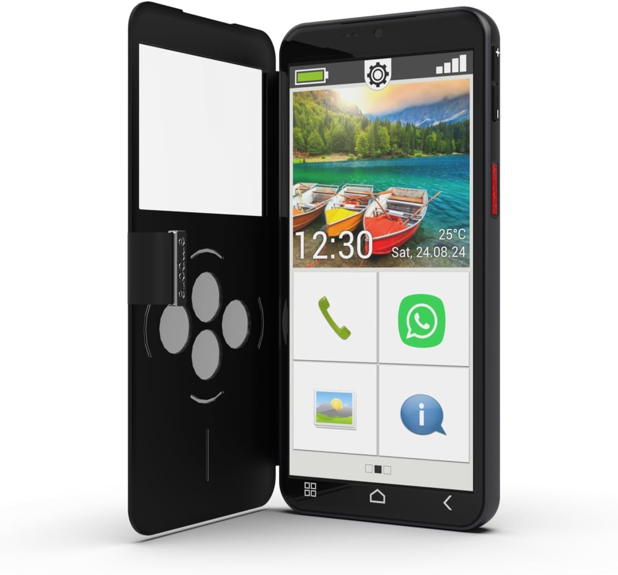 Emporia SMART.6lite Smartphone, 5.5 Inch Display, RAM 6GB, ROM 128GB, Android 13, 13+2+0.2MP Triple Main Camera, 8MP Selfie Camera, with Panic Button, No Contract, Black