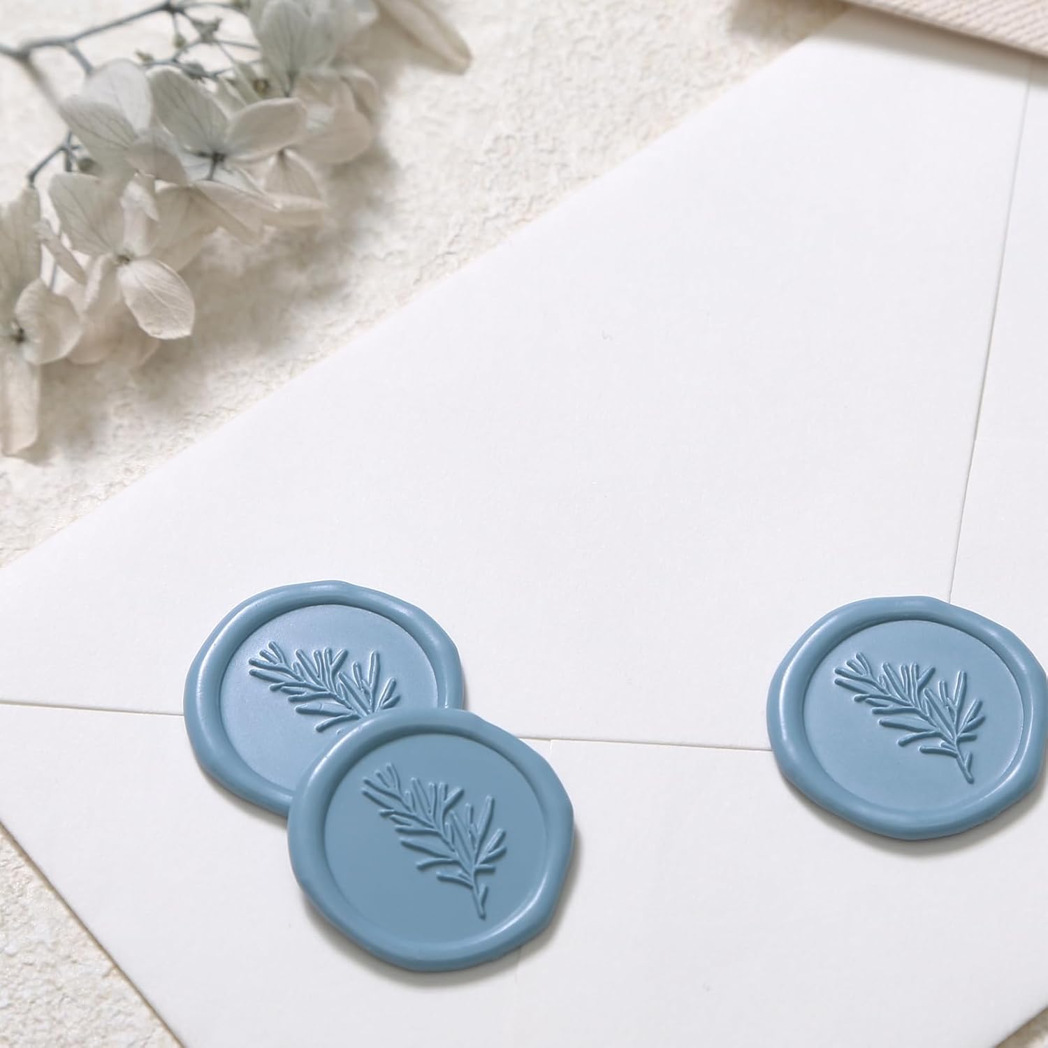 UNIQOOO Wax Seal Stickers - Rosemary Wedding Invitation Envelope Seal Stickers, 100 Pcs Self Adhesive Dusty Blue Stickers, Perfect for Invitation, Envelopes, Gift Wrapping, Christmas