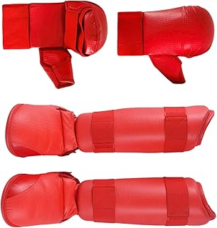 Kit d'équipement de Taekwondo avec Gants de karaté et protège-Tibias - Ensemble de Protection pour Sports de Combat et Arts Martiaux- Rouge L