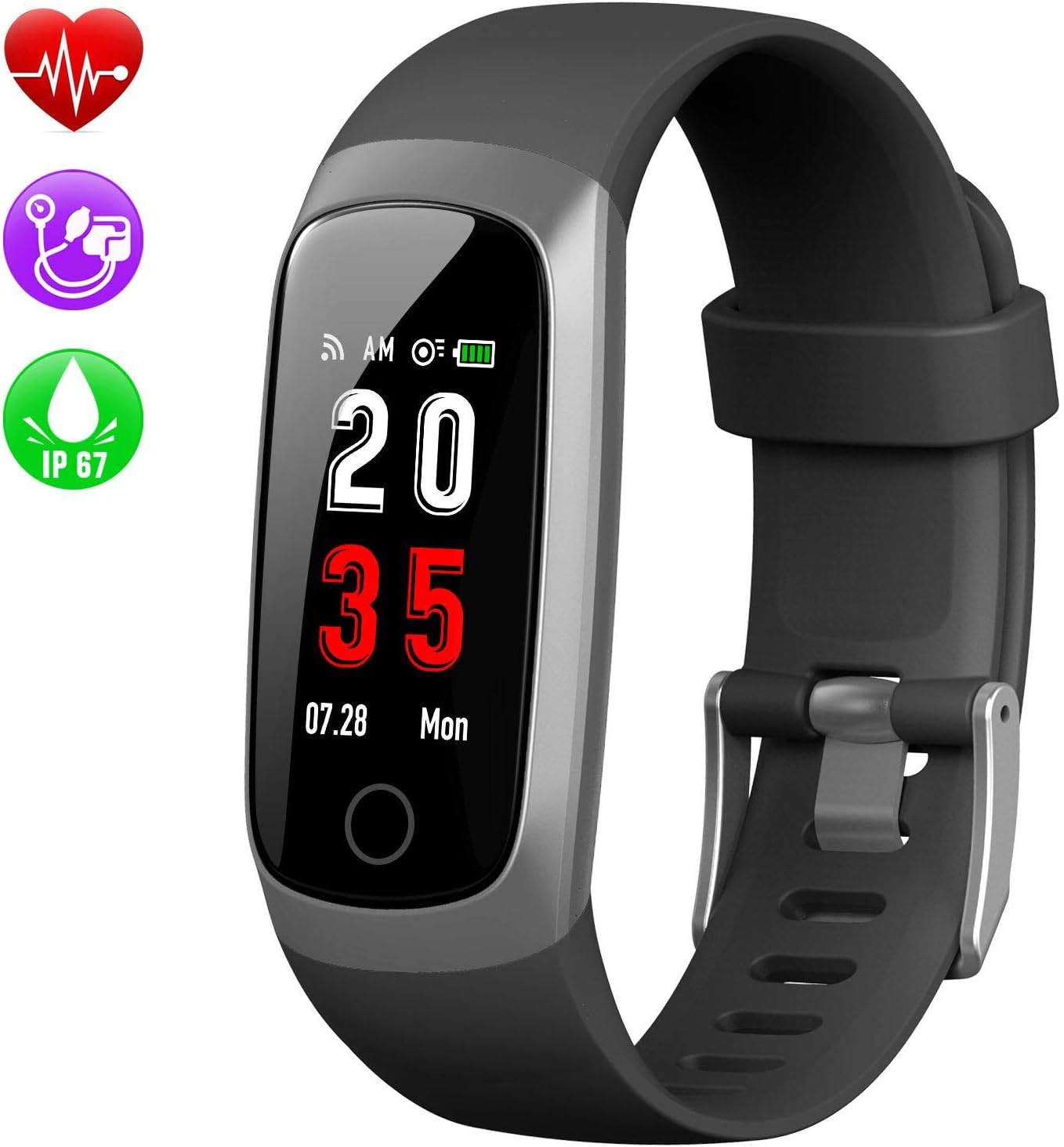 Kilponene Fitness Tracker with Heart Monitor - Smart Watch Fitness Wristband Blood Pressure Bracelet Activity Tracker Waterproof IP67 with Stopwatch, GPS, Pedometer, Step Counter for Kids Women Men