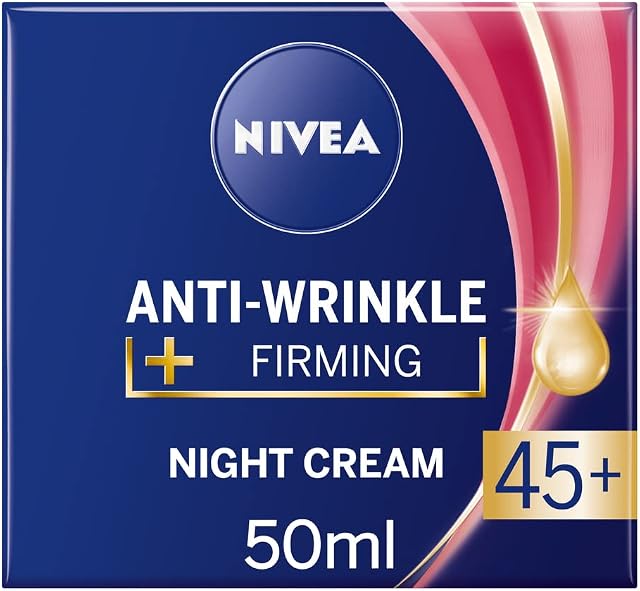 NIVEA Anti-Wrinkle and Firming Night Cream (50ml), Overnight Moisturiser for 45+ Skin, With Shea Butter, Macadamia Nut Oil, and Panthenol for Enhanced Skin Care