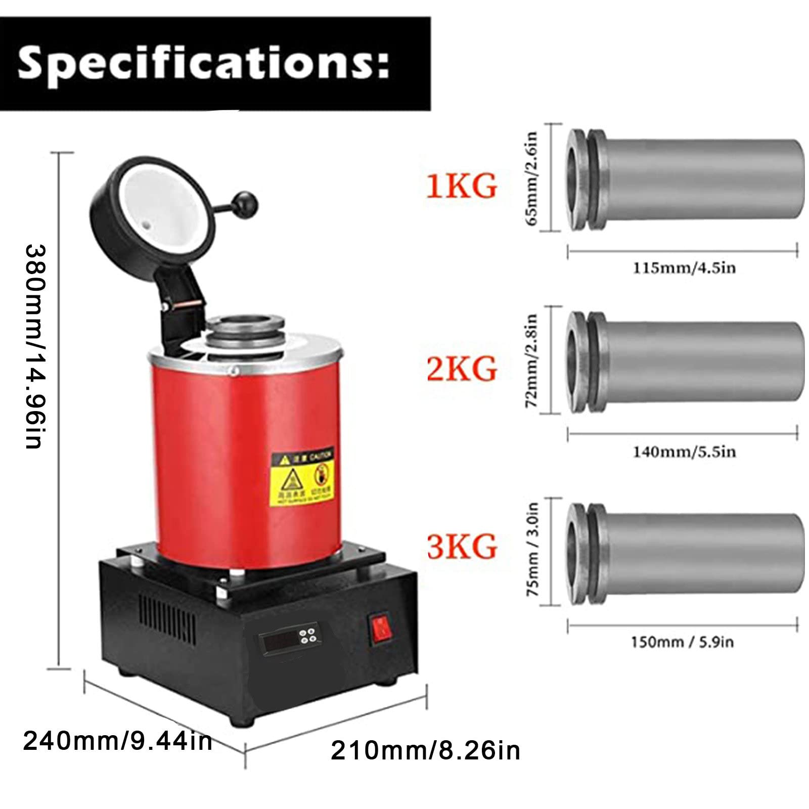 Elektrischer Gold-Fusionsofen,Digitale Metallschmelzmaschine,2102℉ Gießset Aus Metall Mit Tiegel Aus Graphit Für Schrott Aus Gusseisen,Silber,Gold,Verfeinerungsöfen,Red-1kg