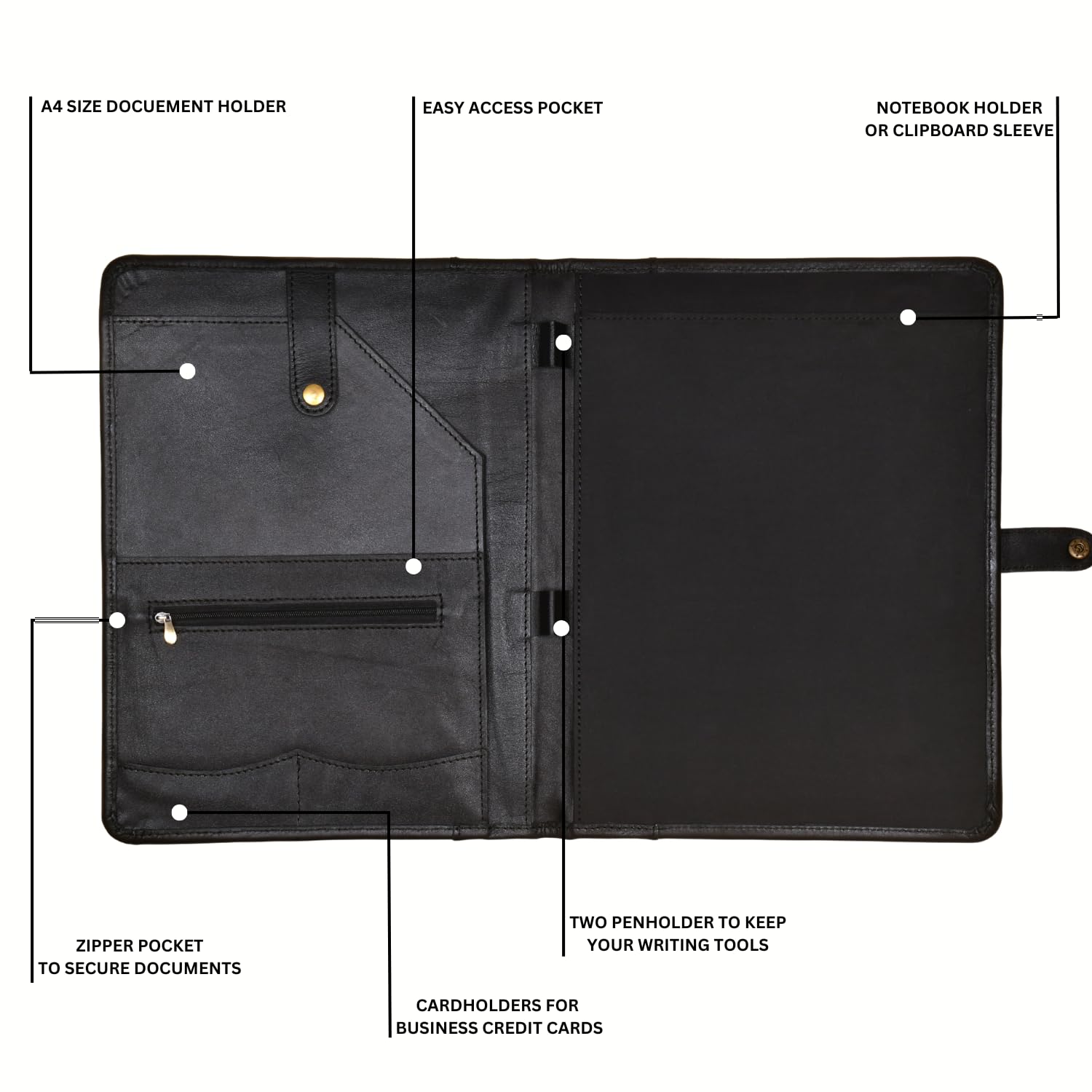 Portefeuille en cuir véritable pour homme et femme – Format lettre (Noir)
