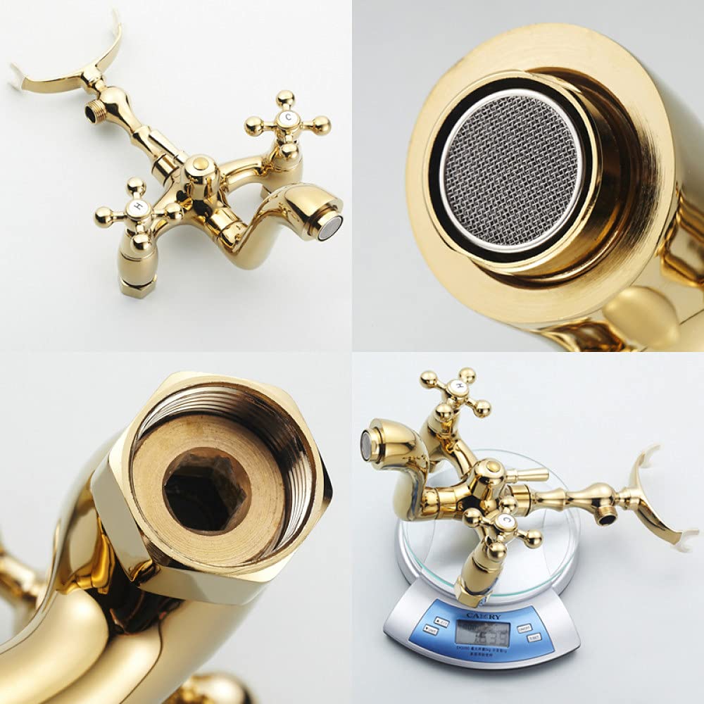 Bateria stojąca łazienkowa Golden Floor, typ telefonu, bateria wannowo-prysznicowa, zestaw prysznicowy mosiężny, luksusowy kran do wanny (Wheel Type)