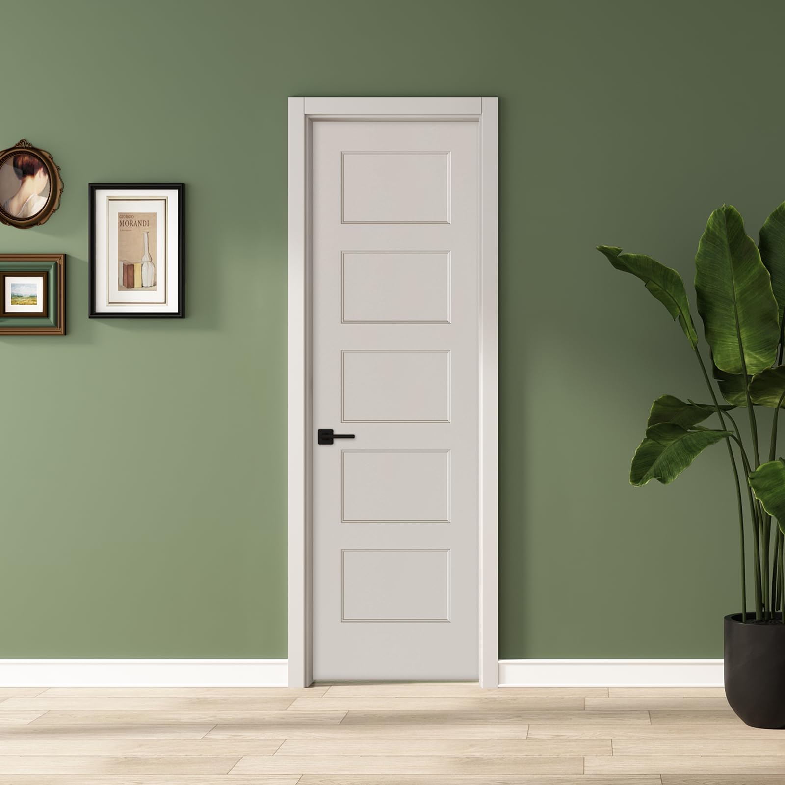 barnsmith 24x80 in 5-panel white primed molded door slab, shaker style paintable hollow core interior door panel, for swing, pocket, sliding door, durable and lightweight, no assembly required (little is damaged) 