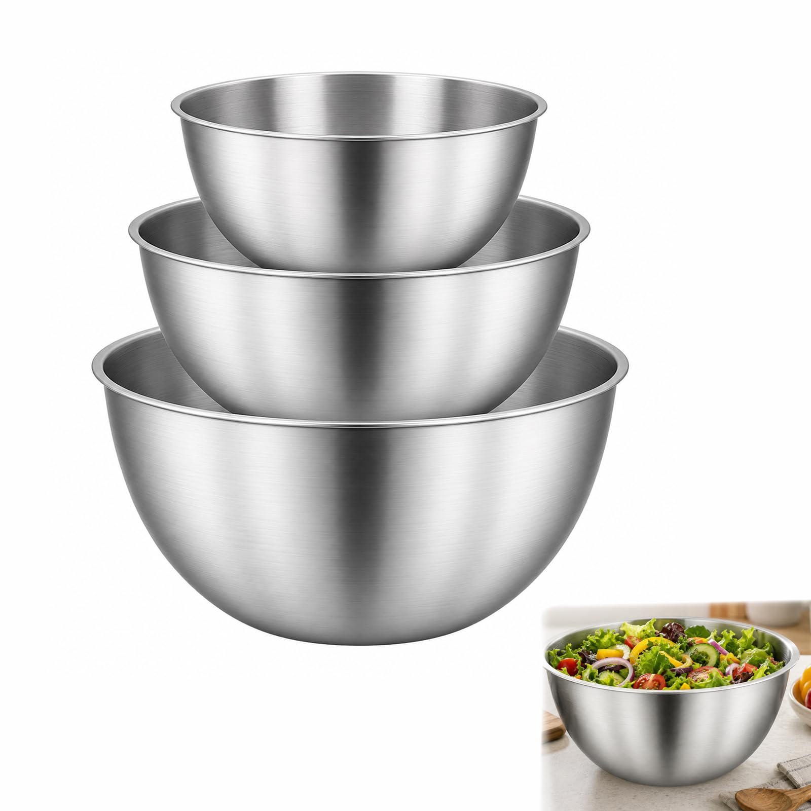 3Pcs Stainless Steel Mixing Bowl, Easy-Grip Stackable Nesting Kitchen Bowls