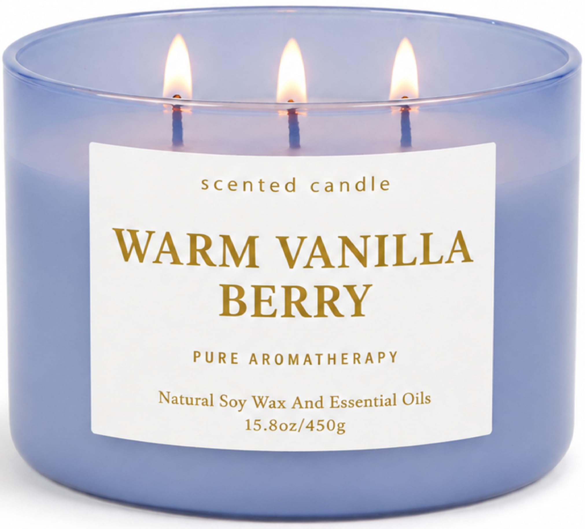 Warm Vanilla Berry 3-Wick Soy Candle, 15.8 oz Scented Candle for Home | Strawberry, Raspberry & Spice, Aromatherapy Relaxing, Highly Scented, Clean