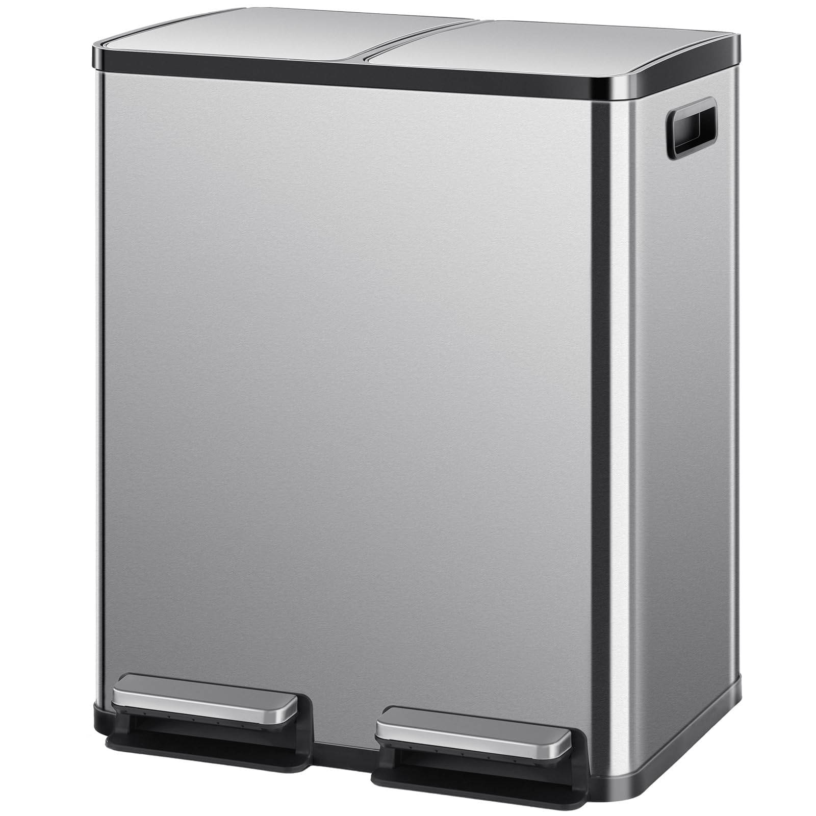 16 Gallon Trash Can Soft-Close Lid, Recycling Kitchen Trash Can with Foot Pedal and Removable Inner Bucket, 60 Liter Stainless Steel Waste Bin