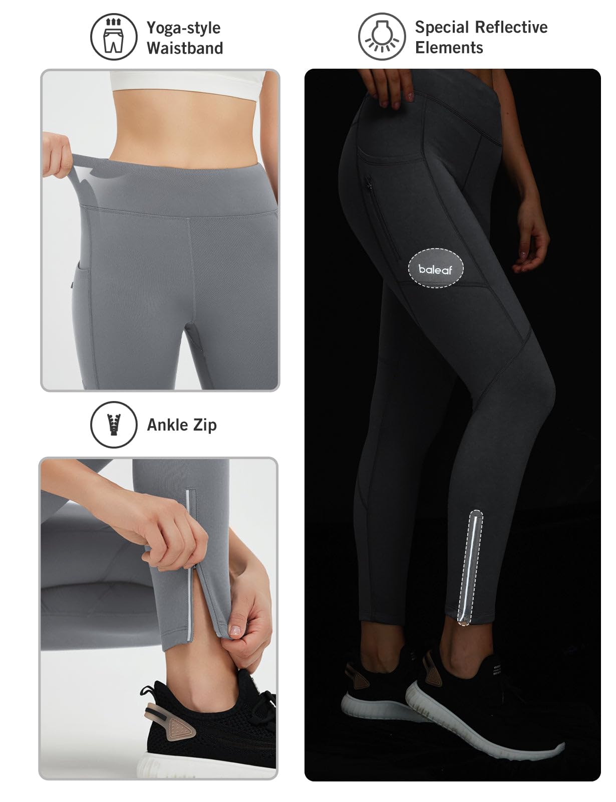baleaf Leggings da corsa da donna foderati in pile con tasche per ciclismo a vita alta pantaloni da yoga casual