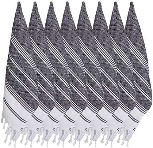 BOSPHORUS (Set of 8) Turkish Cotton Hand Face Head Guest Gym Towel Set Peshtemal Washcloth Kitchen Tea Towel Dish Cloth Set (Black)