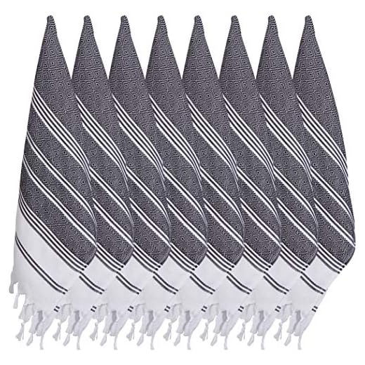 (SET of 8) Turkish Cotton Hand Face Head Guest Gym Towel Set Peshtemal Washcloth Kitchen Tea Towel Dish Cloth Set (Black)