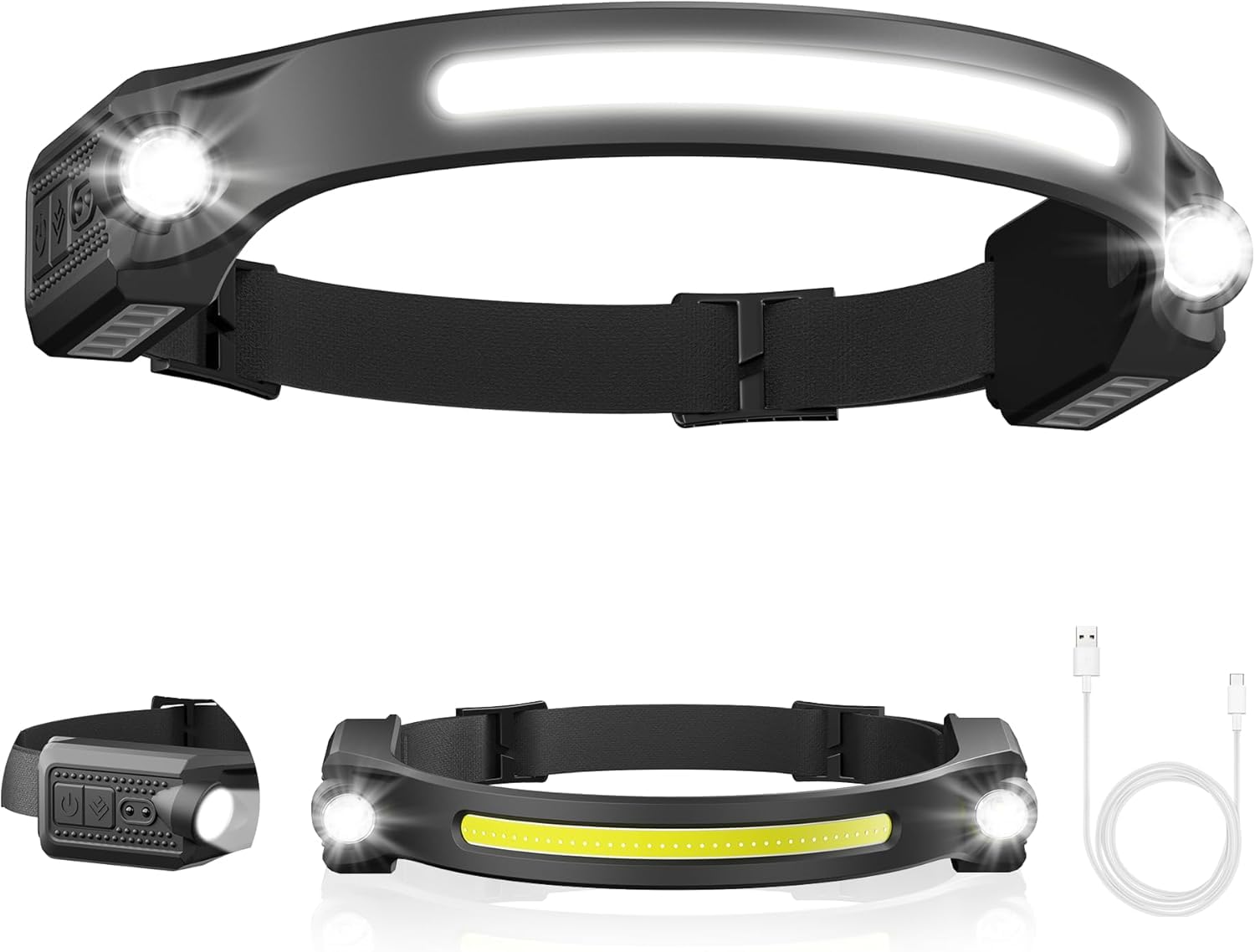 HULUBO Headlamp Rechargeable,LED Headlamp with Motion Sensor,260° Wide Beam Head Lamp,for Hiking,Running,Repairing,Fishing,Cycling