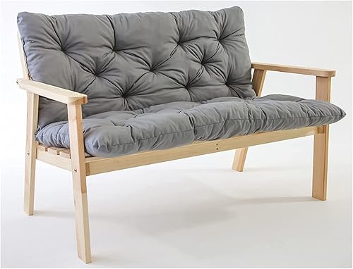 Miniatura 6 de Cojín de banco de 3 pulgadas de grosor con respaldo, cojín de asiento para interiores y exteriores con lazos, cojín de banco de 2 a 3 plazas para