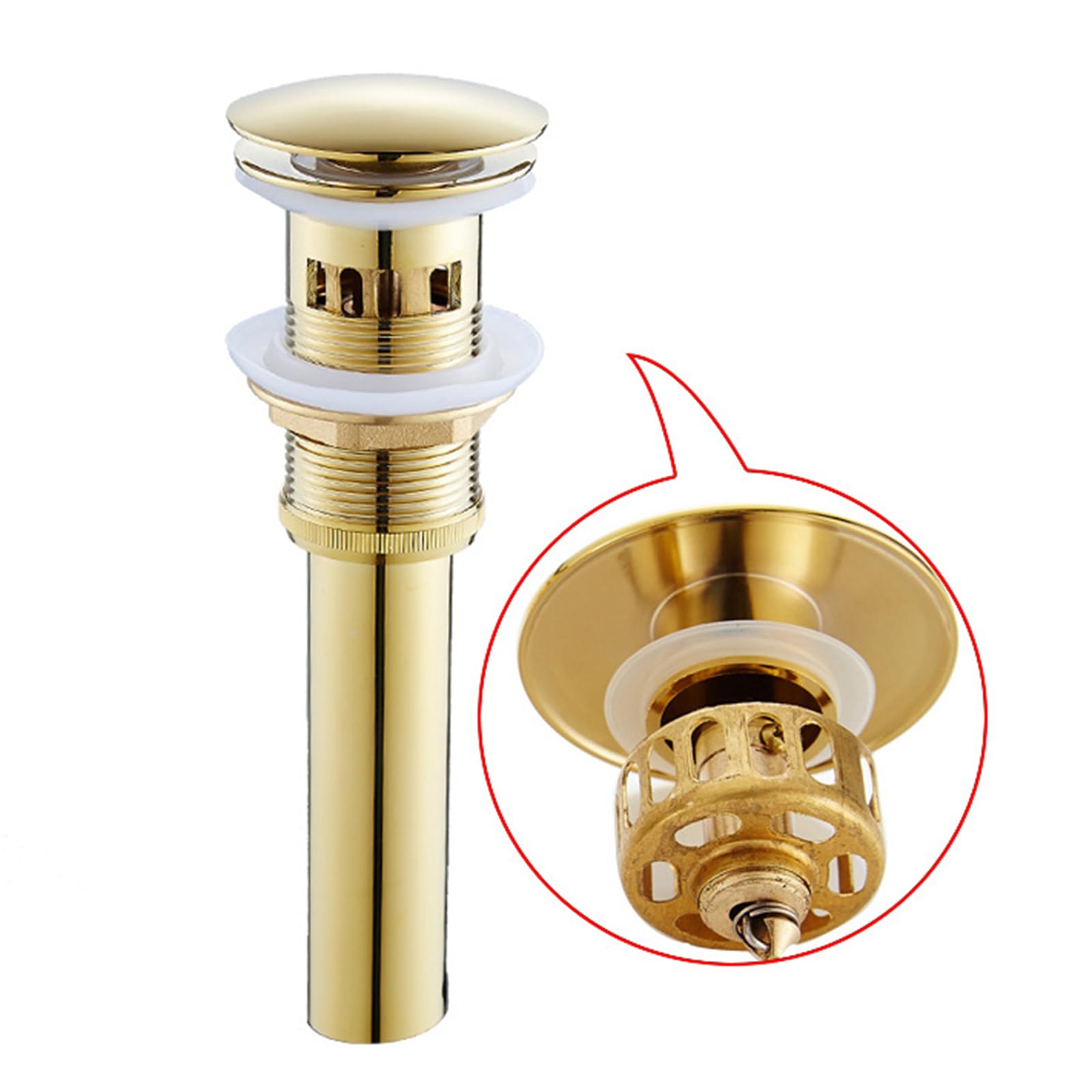 DesagüE Lavabo Con Rebosadero Desagüe Lavabo Baño Tapon Lavabo Universal G1 1/4“ VáLvula Para Lavabo Clic Clac Todo Cobre,oro,hay Agujeros