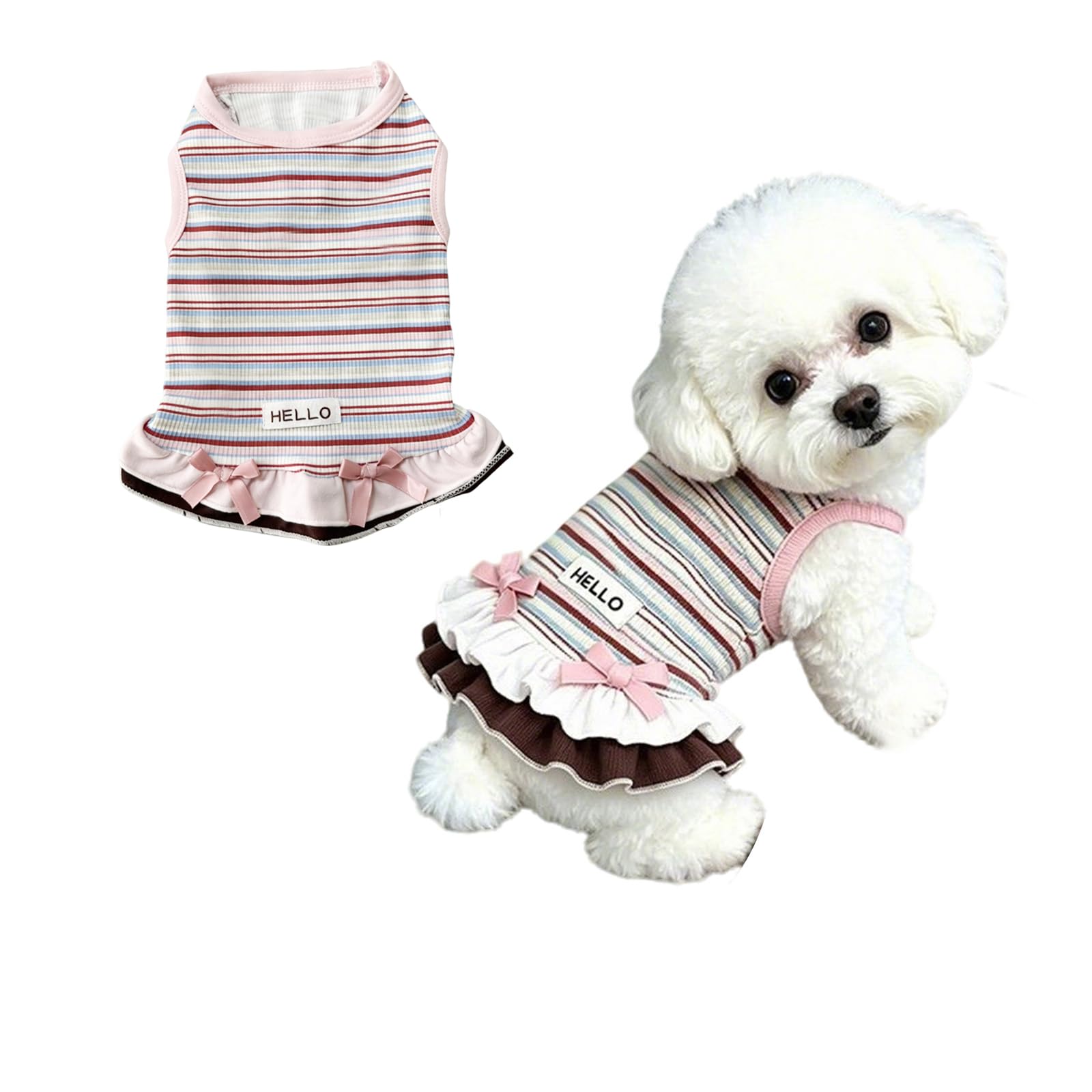 Fenralomi Cute Striped Dog Dress for Small and Medium Dogs Puppies and Cats – Ruffle Skirt Sleeveless Puppy Vest Breathable Girl Dog Outfits Spring Summer (S)