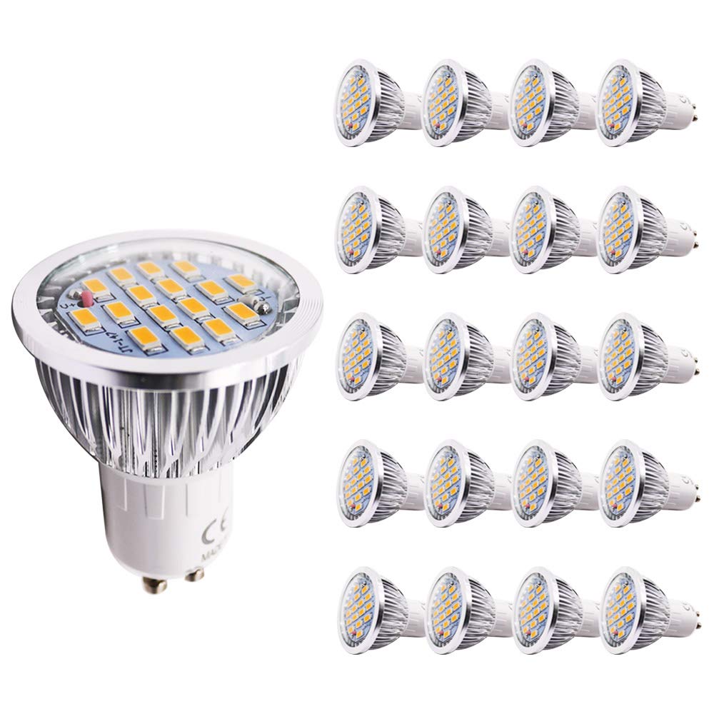 Xindaxin - Juego de 20 bombillas reflectoras led (GU10, sustituye a bombillas incandescentes de 50 W, 5,5 W, 500 lúmenes, luz blanca cálida, 3000 K, ángulo de haz de 120°)