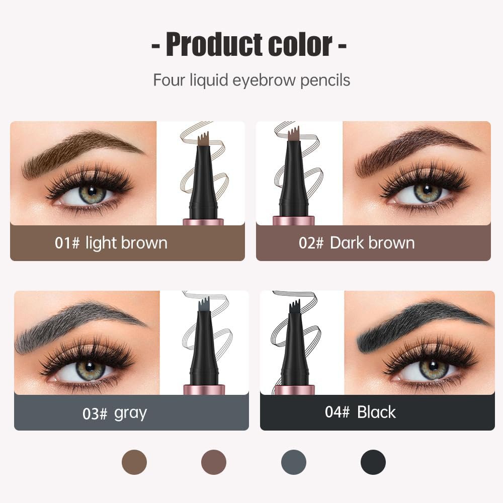 Crayon Sourcil imperméable avec 4 pointes de fourchette, 3D Micro Crayon Sourcils, Sourcils Maquillage Crayon Sourcil Waterproof crée sans effort des sourcils d'apparence naturelle (1# Brun clair) - 3