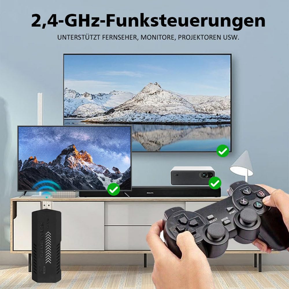 X2 Plus Retro-Spielkonsole mit 2 kabellosen 2,4-GHz-Controllern, 128 GB, über 40.000 Klassische Spiele, 4K-HDMI-Videoausgang, EmuELEC 4.3-System Kinder und Erwachsene