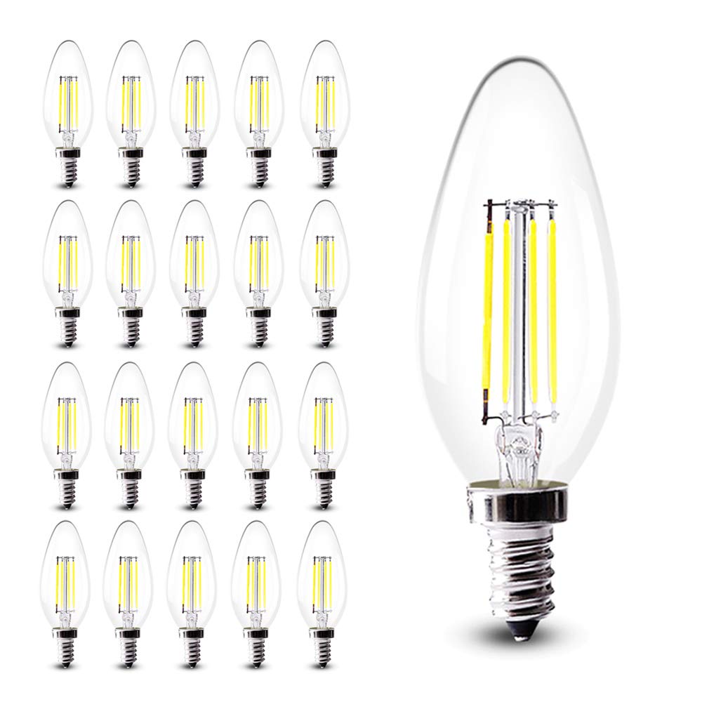 20 x Ampoule LED E14 Filament 4W - Equivalent 40 W Ampoule LED, 400LM, Angle de faisceau 360°, 6000K White light，Edison C35 Vintage Ampoule