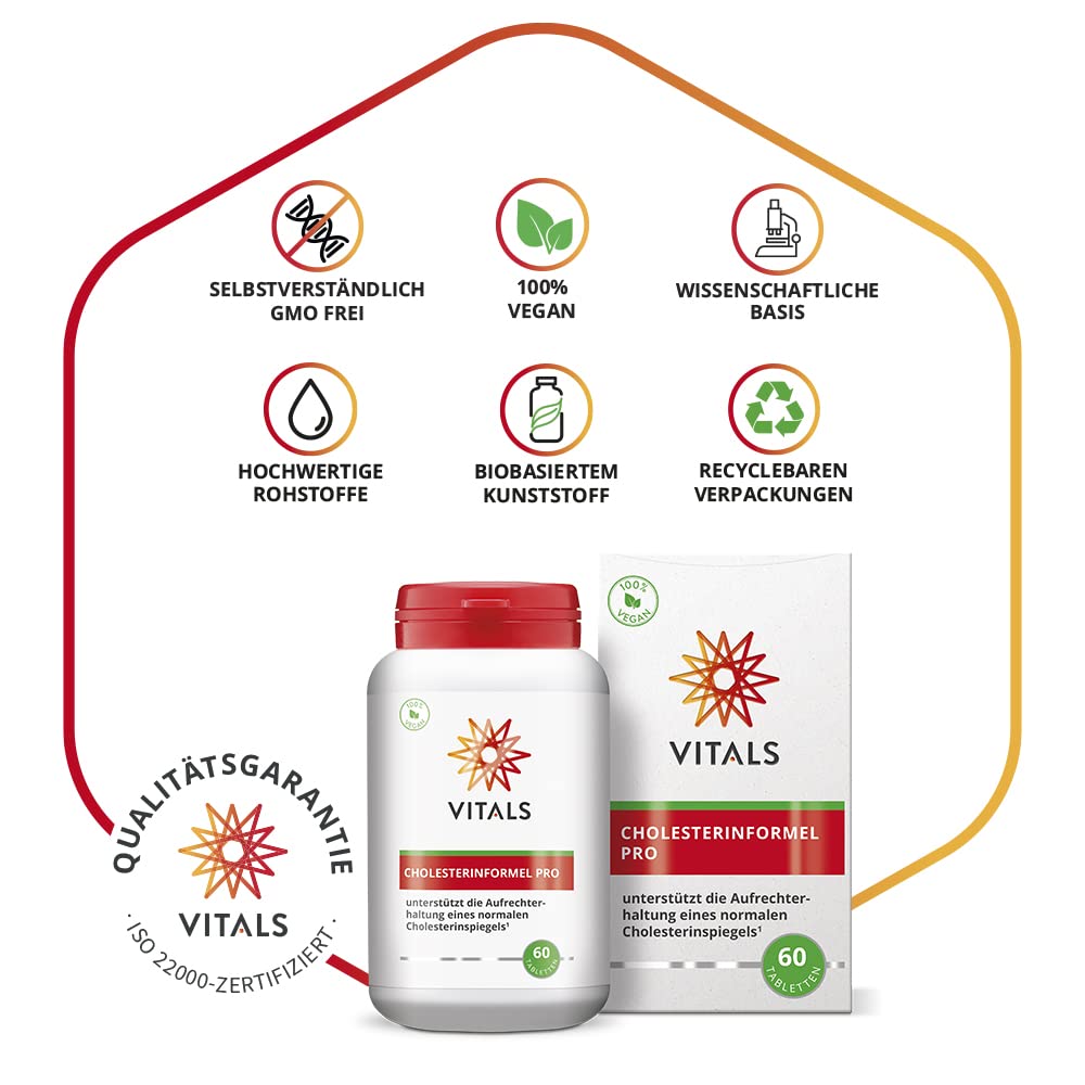 Vitals - Cholesterinformel Pro 60 Tabletten mit Berberin. Unterstützt normalen Cholesterinspiegel, 100% vegan.