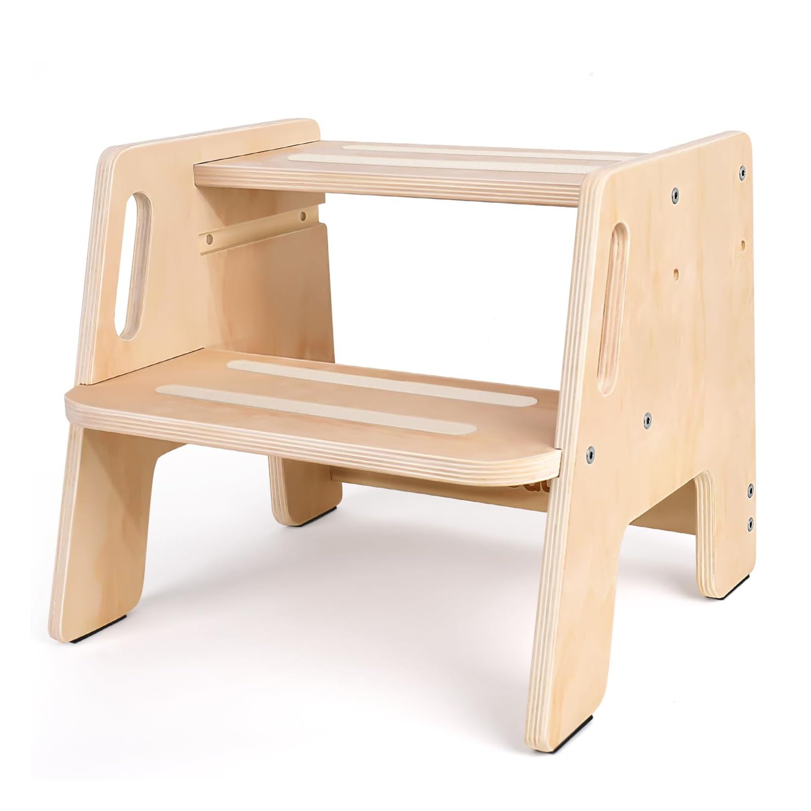 Taburete infantil de 2 niveles, antideslizante, madera con asa, taburete estable, capacidad de carga de hasta 120 kg, reposapiés para niños, para baño, dormitorio, lavabo, cocina, habitación infantil