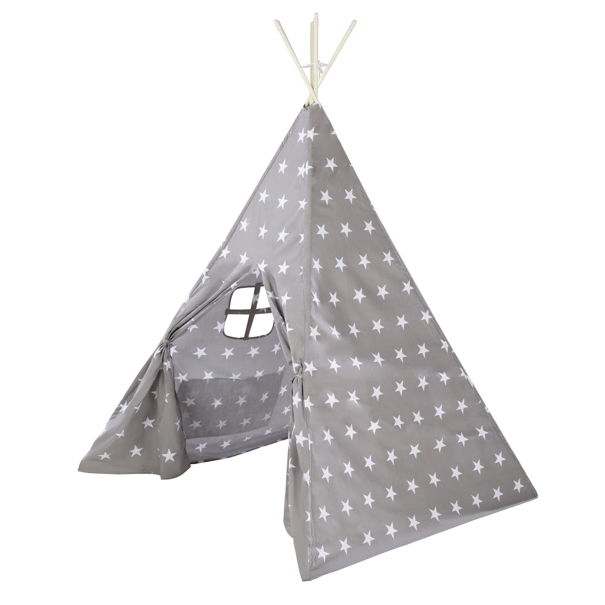 roba Spielzelt 'Little Stars' inkl. Bodenunterlage und Tragetasche - Wigwam für Kinderzimmer und Outdoor - Grau / Weiß