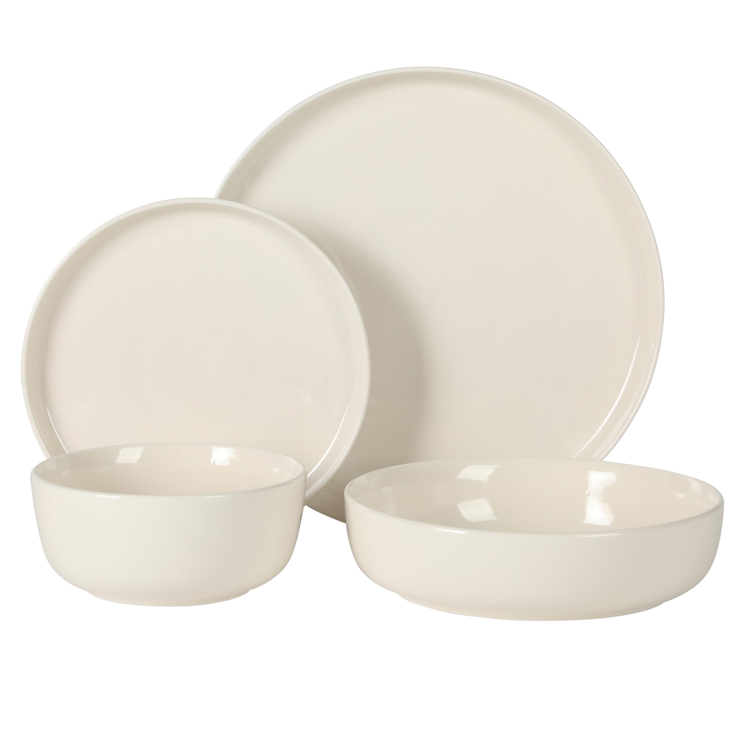 Gibson Home Serenity 16-teiliges modernes Porzellan-Geschirr-Set für 4 Personen, Leinen-weiße Teller und Schüsseln, Speiseteller, Salatteller, Nudelschalen, Müslischalen