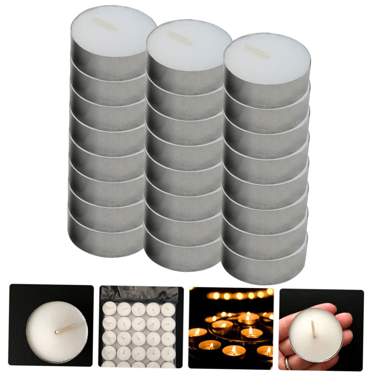 Velas de Té Redondas sin Humo Base de Aluminio 100 Unidades, Color Claro, de Larga Duración, Hogar y Salón de Té