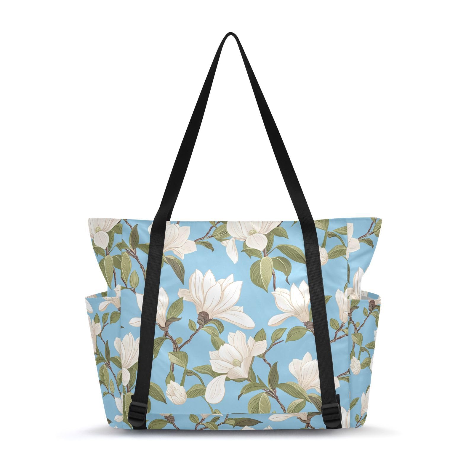 Lxqimora Magnolias Pure Light Blue Yoga Mat Bag for Women Water-Resistant Gym Bag with Yoga Mat Holder Tote Bag for Pilates Gym Yoga Travel