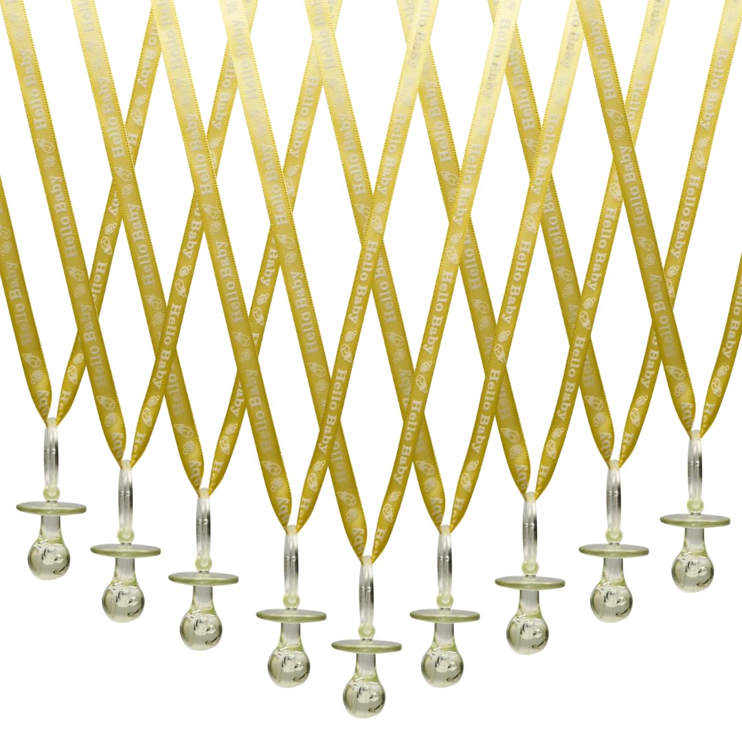 36 Pieces Hello Baby Baby Shower Pacifiers Necklace Acrylic Baby Party Favors Charm Pacifiers Necklace Baby Shower Party Decorations Table Scatter (Yellow Pacifier)