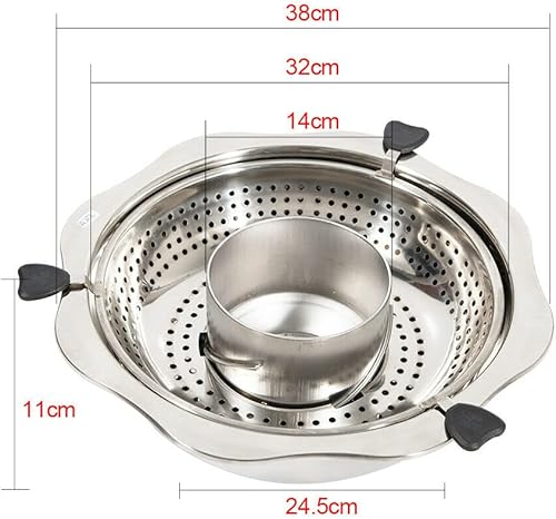 Miniatura 2 de Olla giratoria de 12.6 pulgadas con divisor y colador, olla caliente dividida de acero inoxidable para lavabo de lancha, filtrado de rejilla,