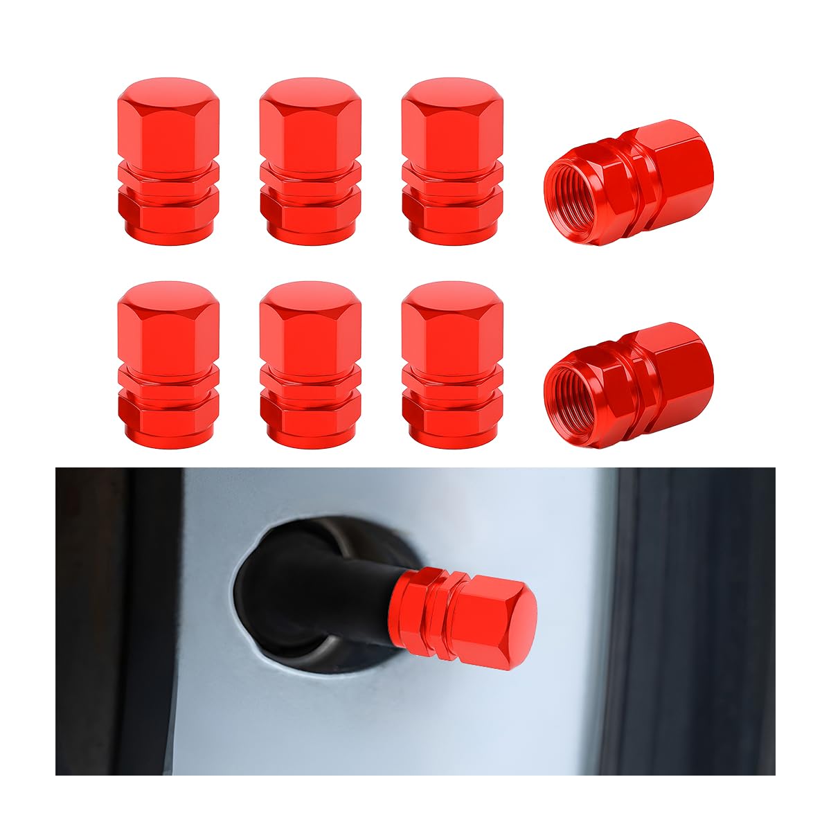 Osilly Aluminum Tire Valve Stem Caps, Red