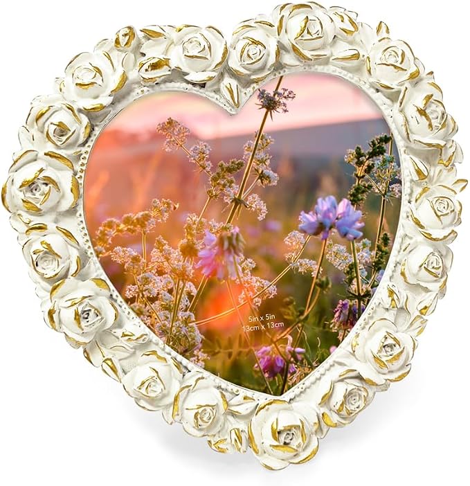Isaac Jacobs 5x5 White with Gold Heart Shaped Rose