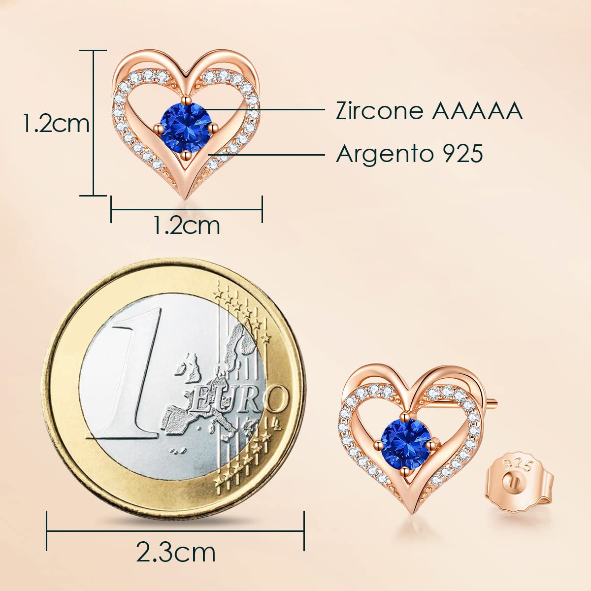 CDE Orecchini da Donna Argento 925 Placcato Oro Rosa, Orecchini Cuore Zirconia Regalo di Gioielli Natale San-Valentino Festa della Mamma Regalo Donna Anniversario Compleanno Regalo di laurea