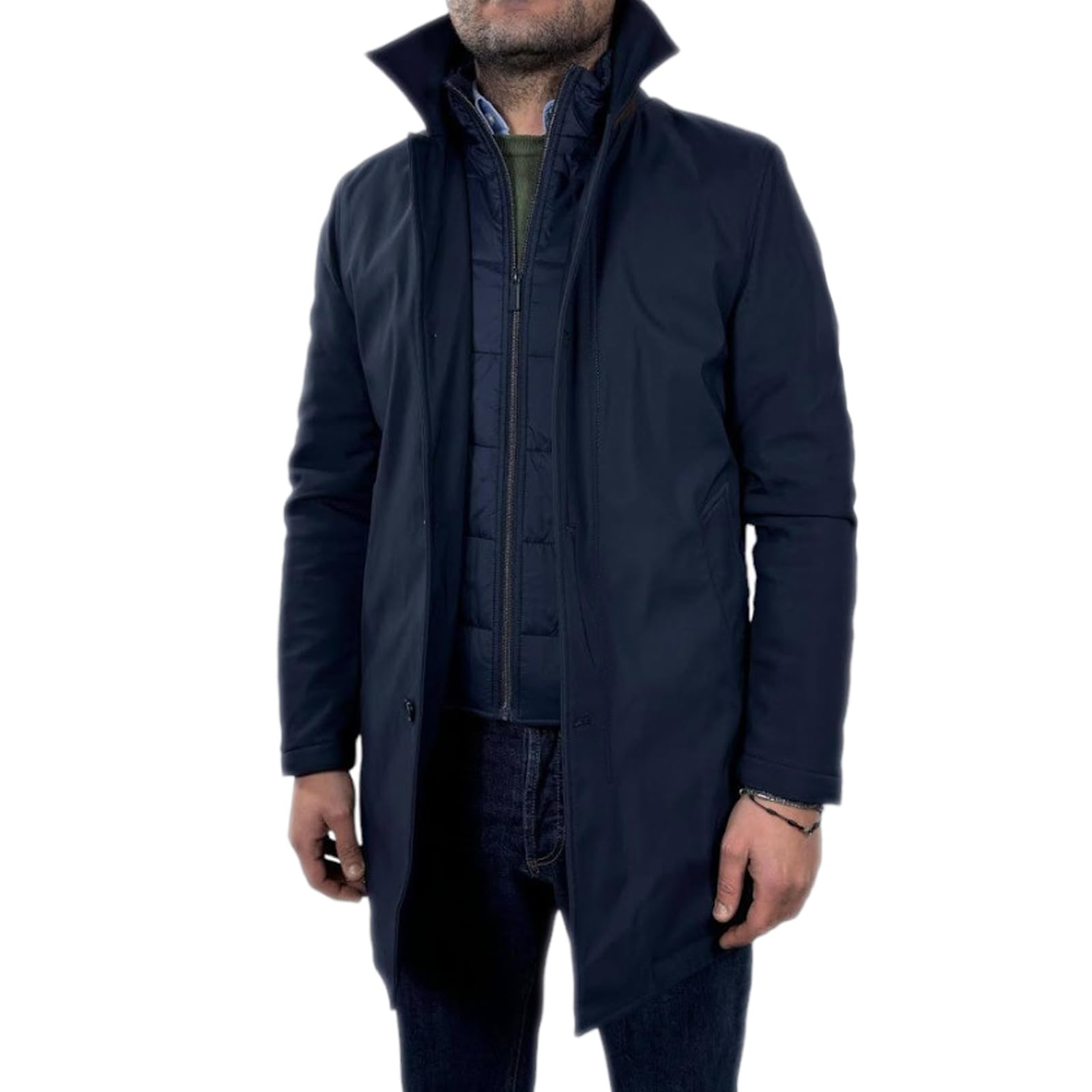 Cappotto Impermeabile da Uomo Invernale Taglio Lungo Trench Eegante Imbottito Giacca Casual Con Gilet Removibile Linea Sartoriale Giubbotto Classico