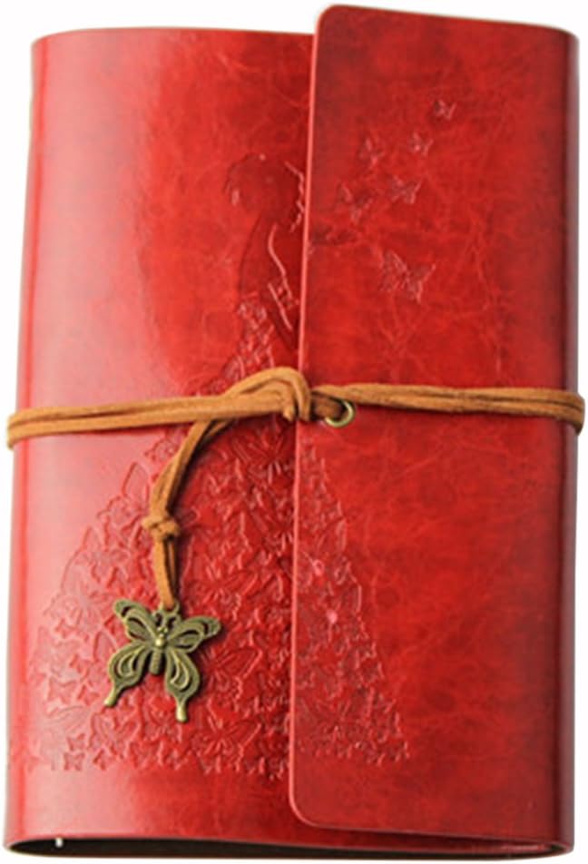 Ssowun Fletion A6 Butterfly Girl Vintage PU Leather Cover Blank Notebook Travel Journal Notebook Writing Diary Notebook Apparel