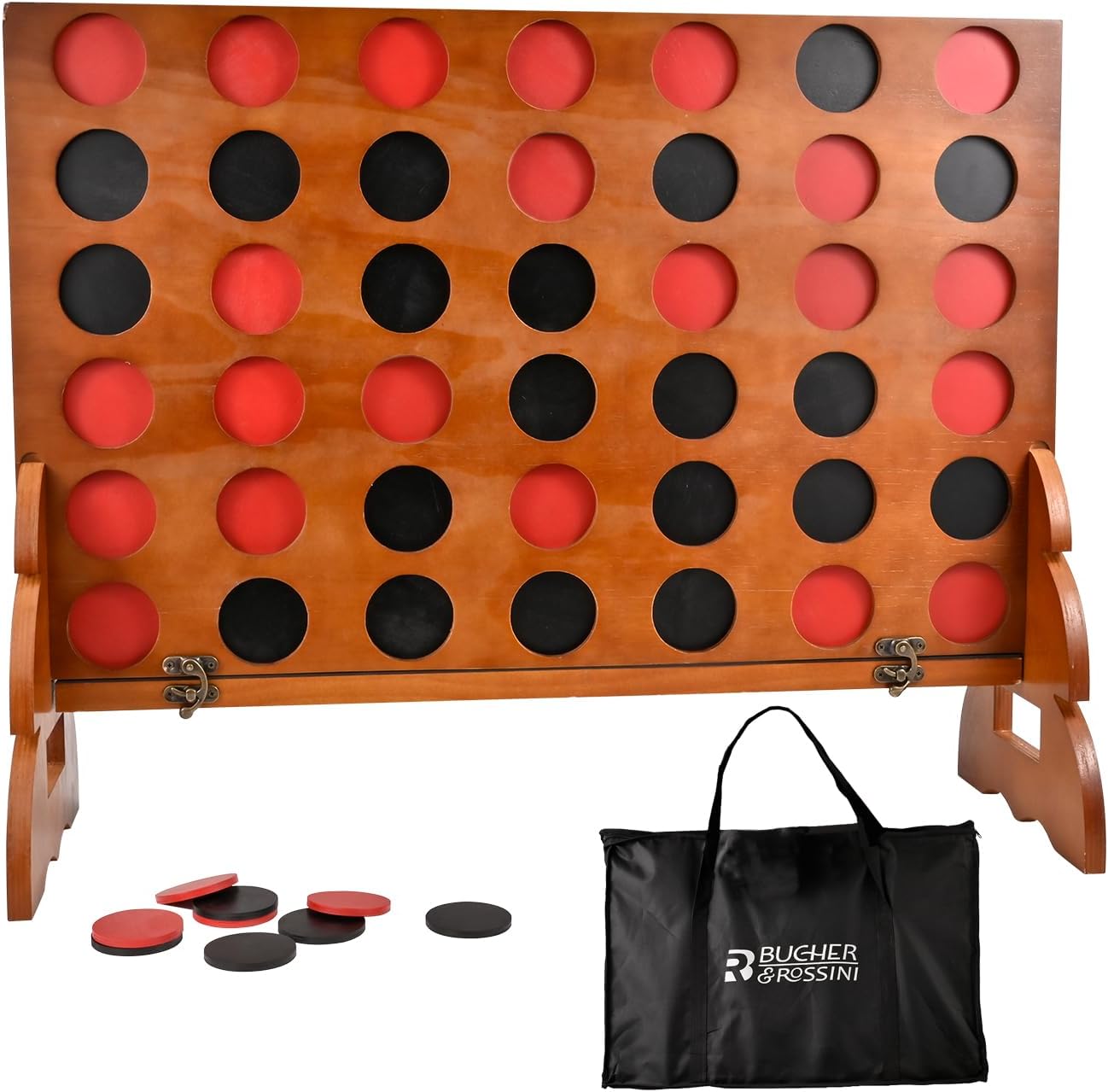 Bucher & Rossini Giant 4 in a Row Game Outdoor, 26 x 22 Inches, Outdoor Yard Game Set with 42 Pieces and 4 in a Row Giant with Carrying Bag