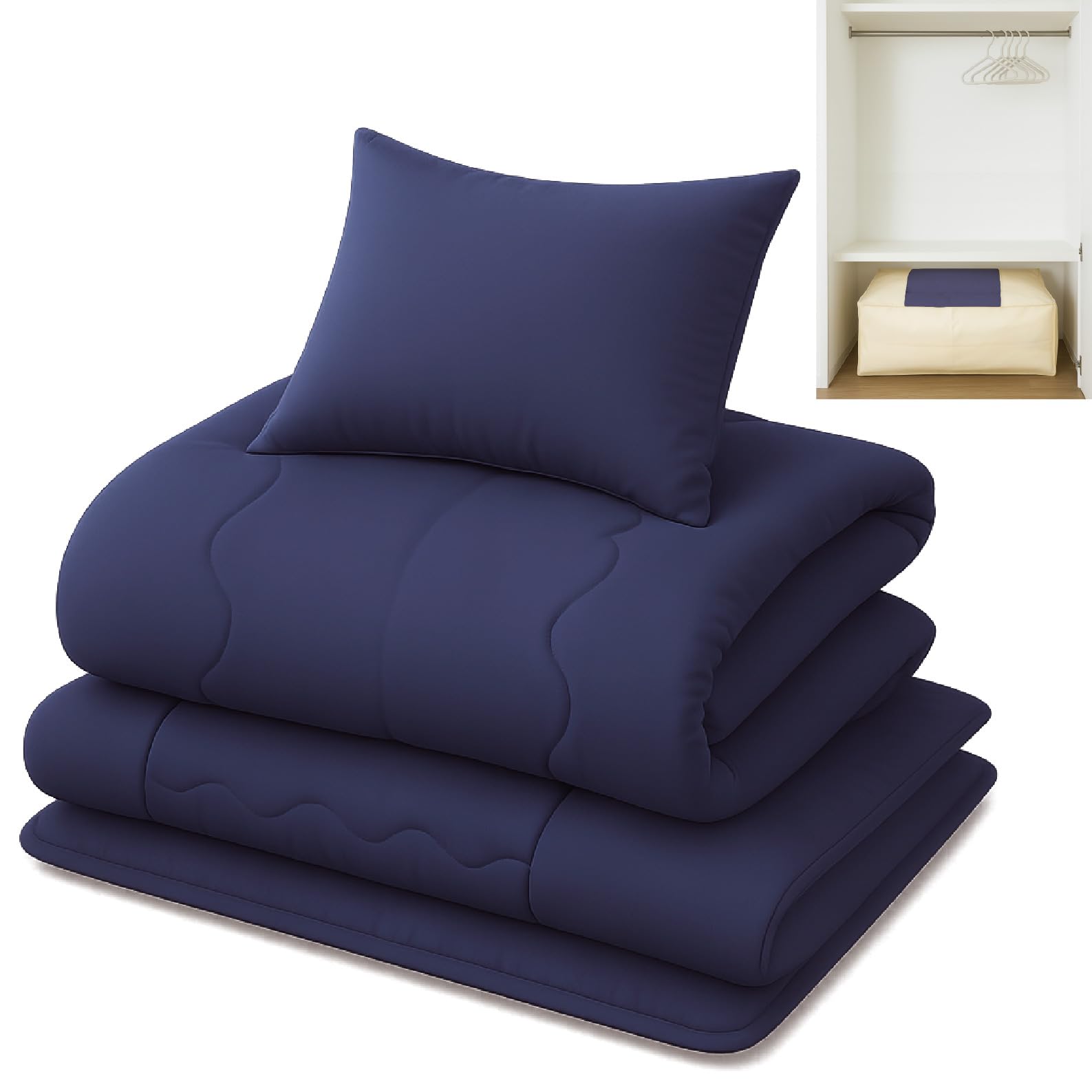 純国産綿布団　綿布団セット 青紫色 Amazon｜ふとんセット 布団 寝具セット シングル 4点 固わた 三層構造