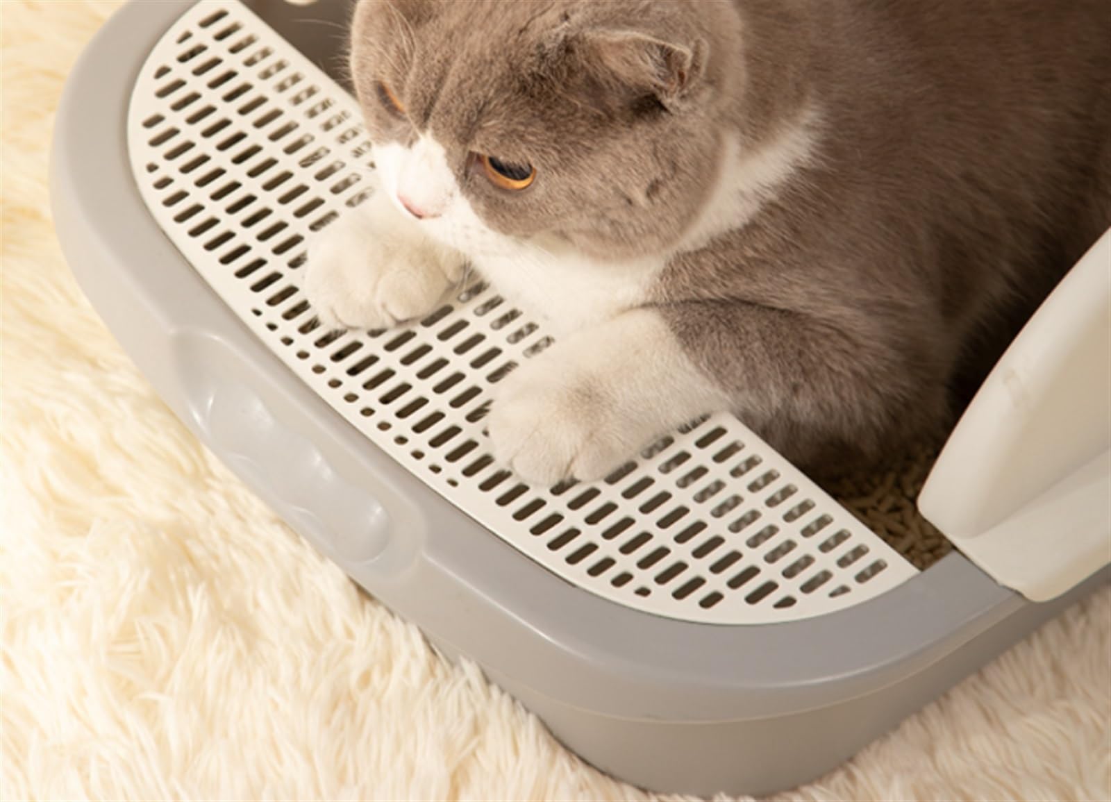 Arenero Gato Caja De Arena Para Gatos Caja De Arena Para Gatos, Contenedor, Inodoro Para Gatos Con Pala, Bandeja De Arena Para Mascotas, Para Gatos Medianos Y Grandes, Conejo Accesorios Para Gatos(Gre