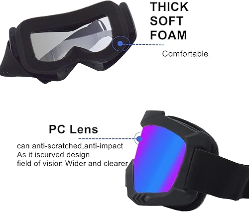 Miniatura 4 de Gafas de motocross, paquete de 2 gafas de motocicleta, gafas de ATV, gafas de equitación, gafas de esquí, gafas a prueba de viento, gafas de casco