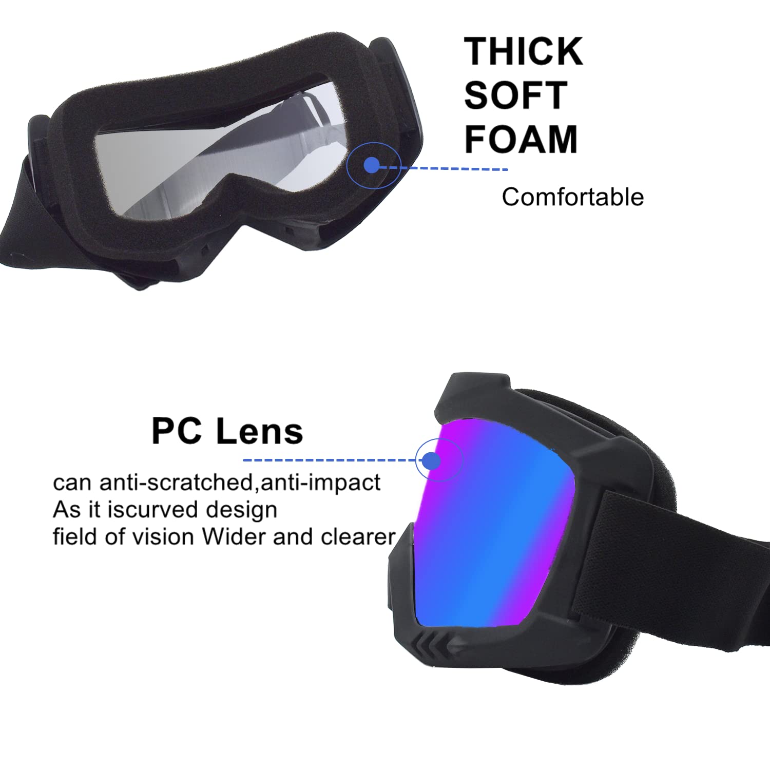 LJDJ Dirt Bike Goggles With UV Protection & Attached Balaclava - Motocross, ATV, Off-Road Riding Glasses - View #2