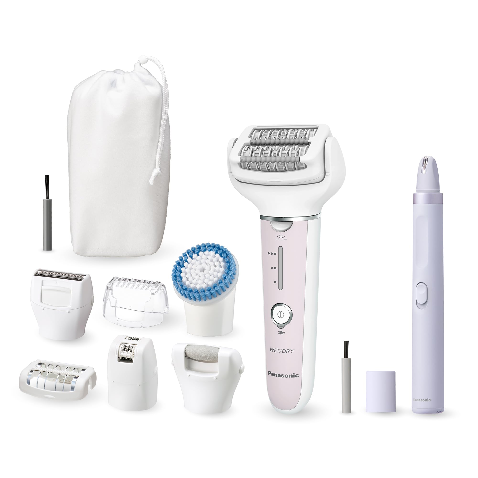 Panasonic ES-EYL9-P503 Depiladora Inalámbrica en Seco y Húmedo, Depiladora Facial/Cejas para Mujer, Depilación Corta, 3 Velocidades, Accesorio para Pies y Recortador De Bikini, Blanco/Morado Claro