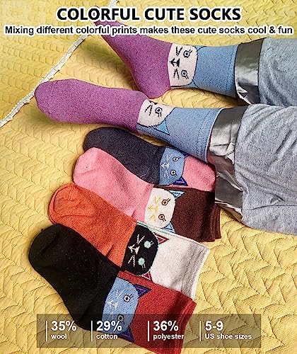 Image of IIG Cute Warm Wool Socks for Women Super Cozy Thick Crew Winter Socks Gifts, 5 Pairs