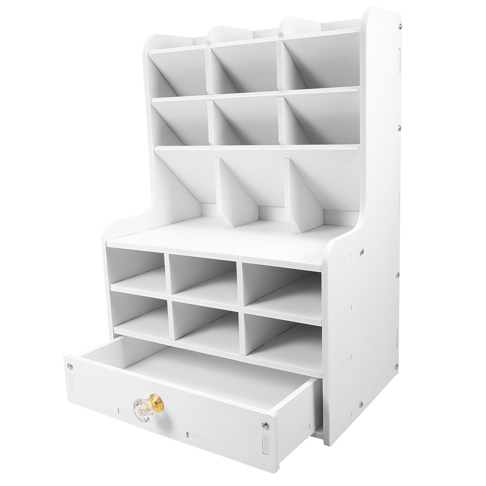 TEHAUX Organizer per Penne in Pvc e Legno Contenitore Portaoggetti da Scrivania Scomparti Multipli per Cancelleria in Ufficio e Studio